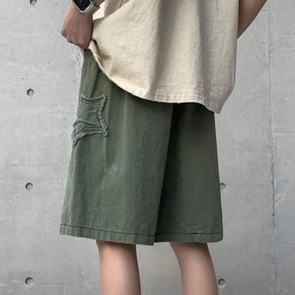 Bonsir shorts men gym 2024 Loose Star Patchwork Short Men Vintage Summer Basic Simple Hot Sale Leisure Ulzzang Streetwear Chic Shorts
