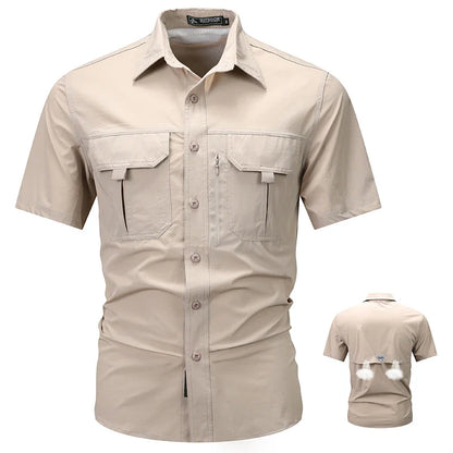 sanyamk Summer Men Short Sleeve Shirt Men Breathable Tactical Work Shirt Tops Outdoor Casual Quick Dry Multi-pocket Camping Cargo Shirts