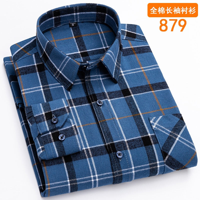 Bonsir 6XL autumn winter Flannel business casual iron free 100% cotton plaid long sleeve men's shirt large quality wrinkle resistant