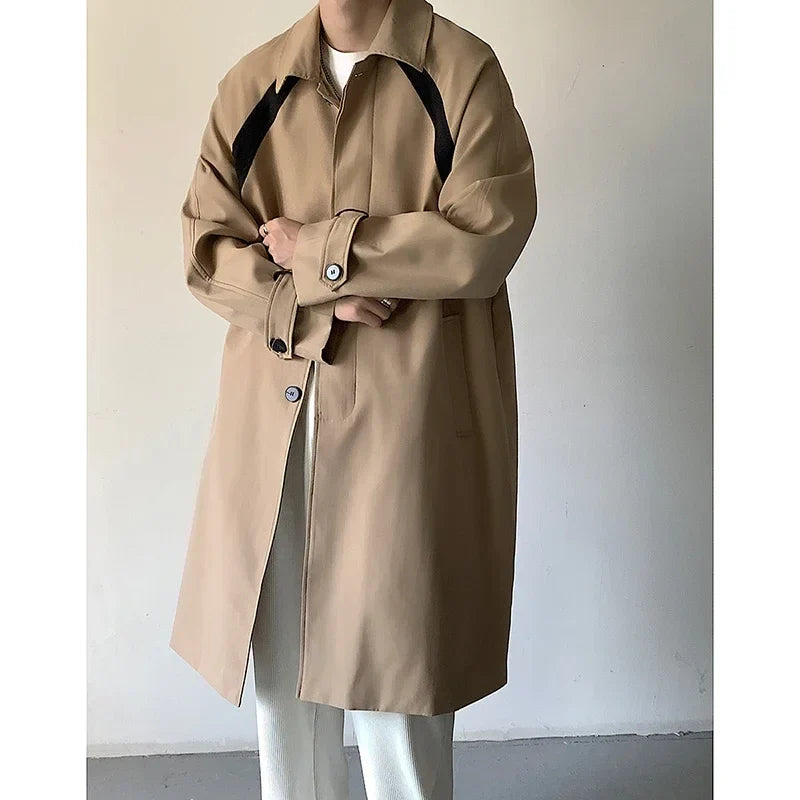 BONSIR  -  Men's Trench Coat Windbreaker Mid Long Handsome Autumn Casual Outwear