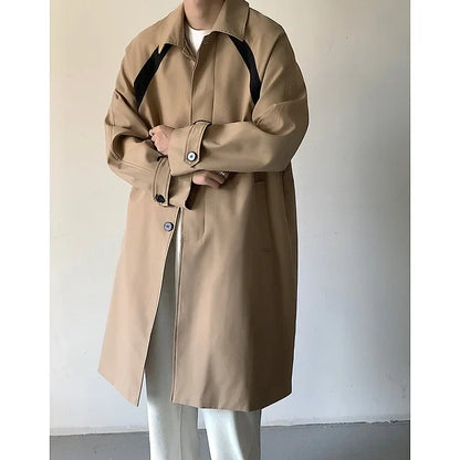 BONSIR  -  Men's Trench Coat Windbreaker Mid Long Handsome Autumn Casual Outwear