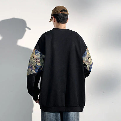 sanyamk  -  Autumn New Men's Sweatshirts Bear Parttern Patchwork Oversized Male Clothing Embroidery Design Round Neck Pullover Tops