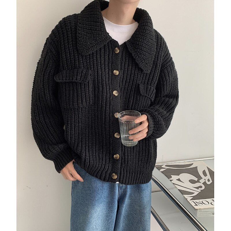 Bonsir Winter Sweater Cardigan Men Warm Fashion Retro Pocket Sweater Coat Men Korean Loose Long Sleeve Sweater Mens Jumper Clothes