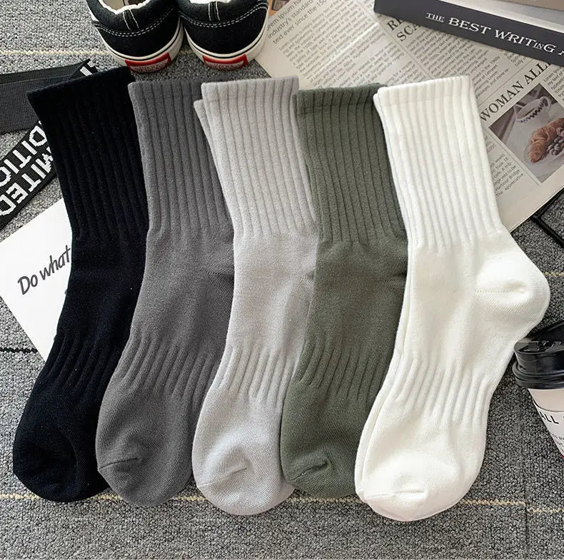 sanyamk New 5 Pairs Cool Men Black White Warm Socks Set Autumn Winter Male Solid Color Sport Short Socks For Men