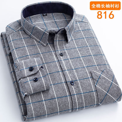 Bonsir 6XL autumn winter Flannel business casual iron free 100% cotton plaid long sleeve men's shirt large quality wrinkle resistant