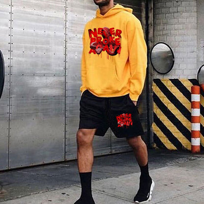 sanyamk Fall Fashion Letter Print Two-piece Set Mens Long Sleeve Hooded Sweatshirt And Shorts Suits Men Tracksuit Casual Streetwear