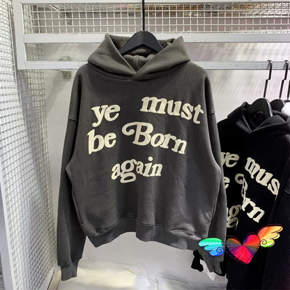 sanyamk Puff Print Kanye West Hoody Men Women 1:1 Pink Ye Must Be Born Again Hoodie Oversize Fit Pullovers CPFM Sweatshirts