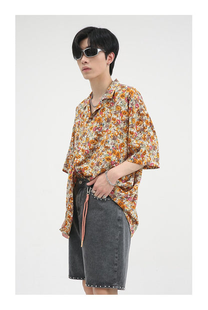 Bonsir Summer Hawaii Shirt For Men Short Sleeve Casual Loose Fashion Holiday Tops Couple Style Floral Print Colorful Beach Retro Blouse