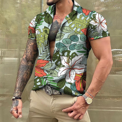 sanyamk Shirts And Blouses Hawaiian Men's Shirt Tropical 3D Print Casual Beach Short Sleeve Tops Oversized Tees Man Clothing Camisa