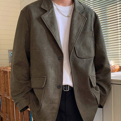 Bonsir Men's Suede Jacket Fashion Solid Color Casual Suit Loose Autumn Korean Style Male Blazers New Brand Clothing