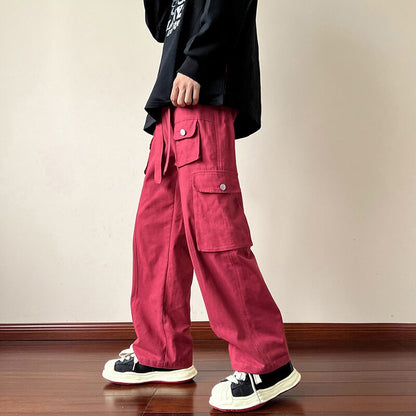 Bonsir High Street Casual Multi-pockets Overalls Men's and Women's New Autumn Cargo Pants Loose Straight Wide Leg Pants With Belt