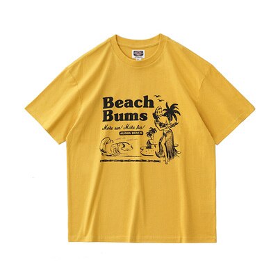 sanyamk Summer New American Retro Short Sleeve O-neck Hawaii Beach Printed T-shirt Men's Fashion 100% Cotton Washed Loose Casual Tops