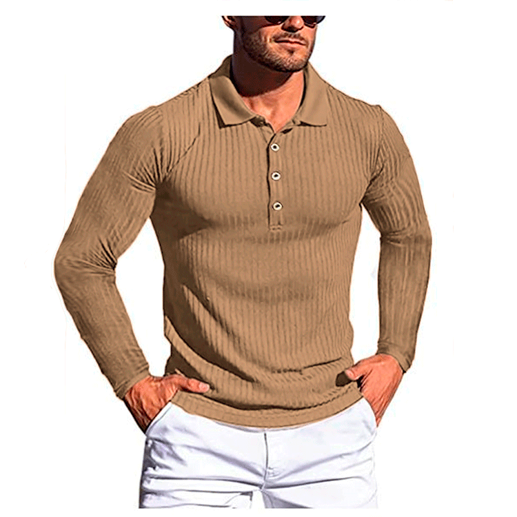 sanyamk New Polo Men Solid Stripe Fitness Outdoor Elasticity Long Sleeve Polo Shirts for Men Fashion Stand Collar Mens Shirts