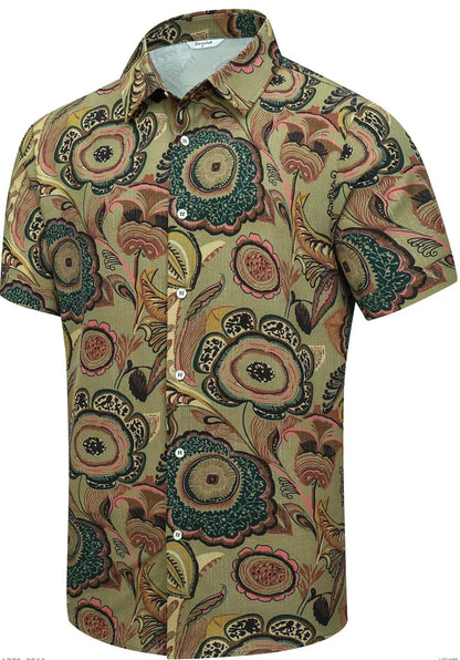 sanyamk Casual Men's Hawaiian Shirt Short-sleeved Lapel T-shirt Printed Large Size Spring and Summer Cool Top for Men