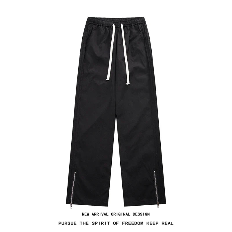 Bonsir Fashion Side Zipper Casual Waterproof Pants Gray/Black Men Spring New Streetwear Loose Straight Pant Mens Elastic Waist Trousers