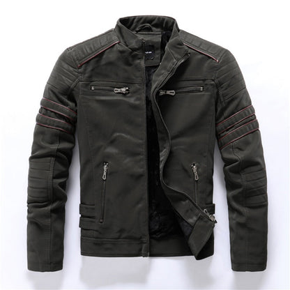 Bonsir Winter Motorcycle PU Leather Jacket Men Vintage Fleece Warm Multi-pocket Leather Coat Male Zipper Autumn Outwear Jackets