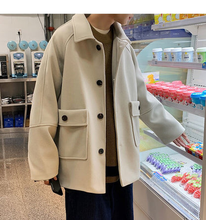 Bonsir Fashion Men's woolen Coats Solid Color Single Breasted Lapel Long Coat Jacket Casual Overcoat Casual Trench Autumn and Winter