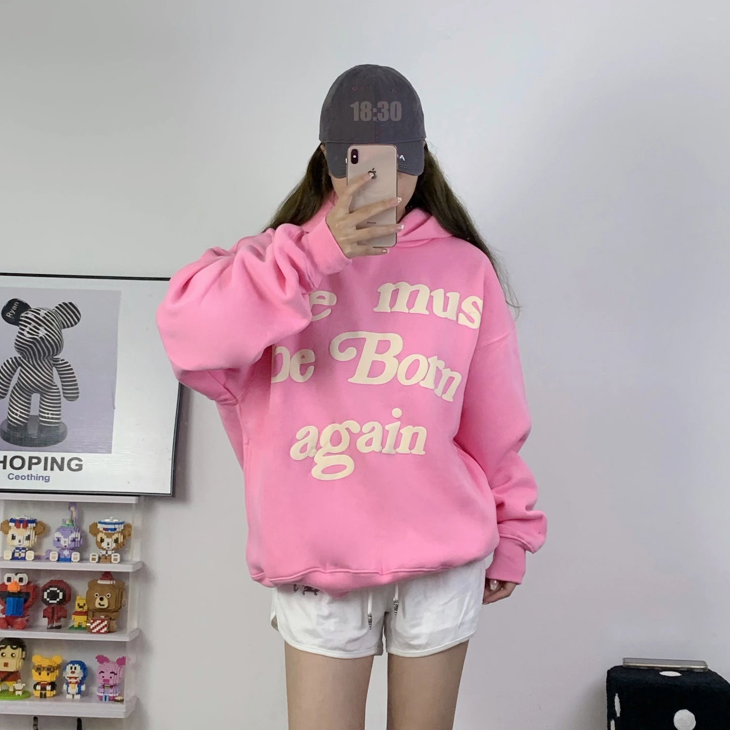 sanyamk Puff Print Kanye West Hoody Men Women 1:1 Pink Ye Must Be Born Again Hoodie Oversize Fit Pullovers CPFM Sweatshirts