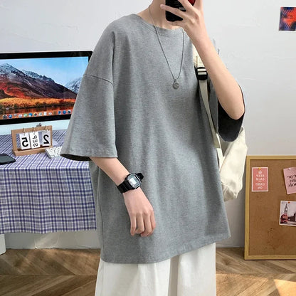 sanyamk  -  Men's Cotton Fashion Tshirt Solid Mens Summer T-shirts 5XL Male Oversized Tee Shirts Funny White Casual T Shirt For Man