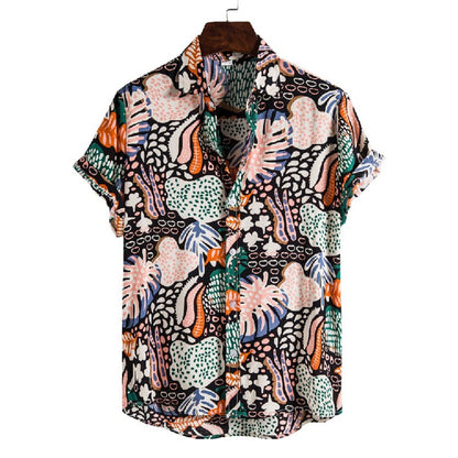 sanyamk Men's Hawaiian Polyester Summer Short Sleeve Shirt Tropical Leaf 3D Pattern Printing Beach Male Shirts Casual Blouse For Men 5xl