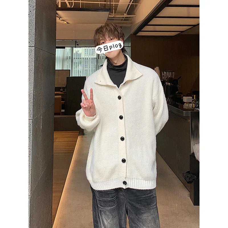 sanyamk Solid Cardigan Sweater Men Korean Lazy Leisure Knitted Sweaters Hip Hop Streetwear Loose Simple Knitwear Coat Male Clothes