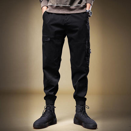 Bonsir Autumn Khaki Cargo Pants For Men New Fashion Handsome Streetwear Loose Casual Army Style Tie Feet Trousers Male Clothing