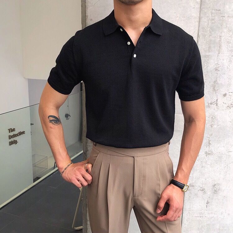 sanyamk Summer Knitted Polo Shirt Solid Color Business Casual POLO Men Short Sleeve Shirt High Quality Golf Shirts Mens Clothes