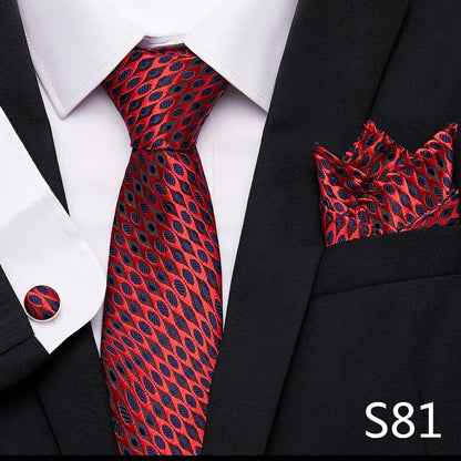 sanyamk Newest design Silk Festive Present Tie Handkerchief Cufflink Set Necktie Man's Plaid Yellow Shirt Accessories