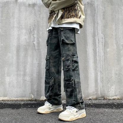 Bonsir Camouflage Cargo Pants Men Multi-pockets Tactics Pant Harajuku Mens Loose Casual Pants Street Outdoors Hip-hop Mopping Trousers