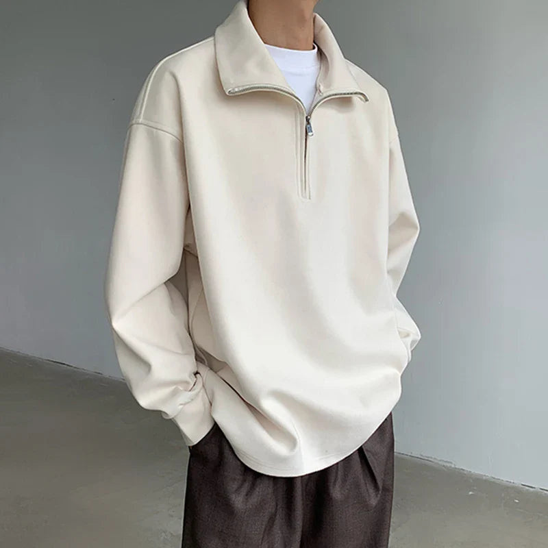 sanyamk  -  Minimalist Men's Sweatshirts Half Zipper American Style Solid Color Turtleneck Solid Color Loose Male Top New Simple 9C8073