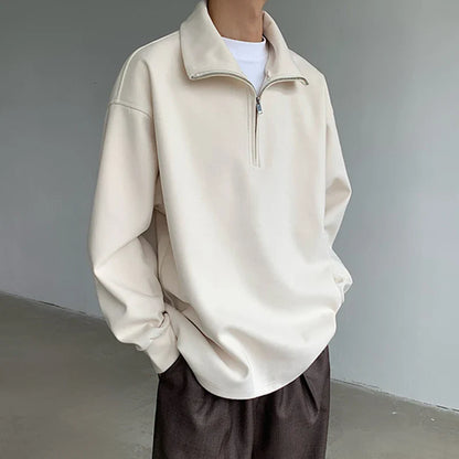 sanyamk  -  Minimalist Men's Sweatshirts Half Zipper American Style Solid Color Turtleneck Solid Color Loose Male Top New Simple 9C8073
