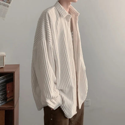 Bonsir Thicken Corduroy Shirt Men Fashion 4-color Retro Casual Thick Shirts Mens Streetwear Korean Loose Long Sleeve Shirt Men M-2XL