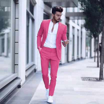 sanyamk Latest Design Mens Luxurious Business Men's Suit for Wedding Party Tuxedos Slim Fit Peak Lapel Pink Suits Male(Jacket+Pants)