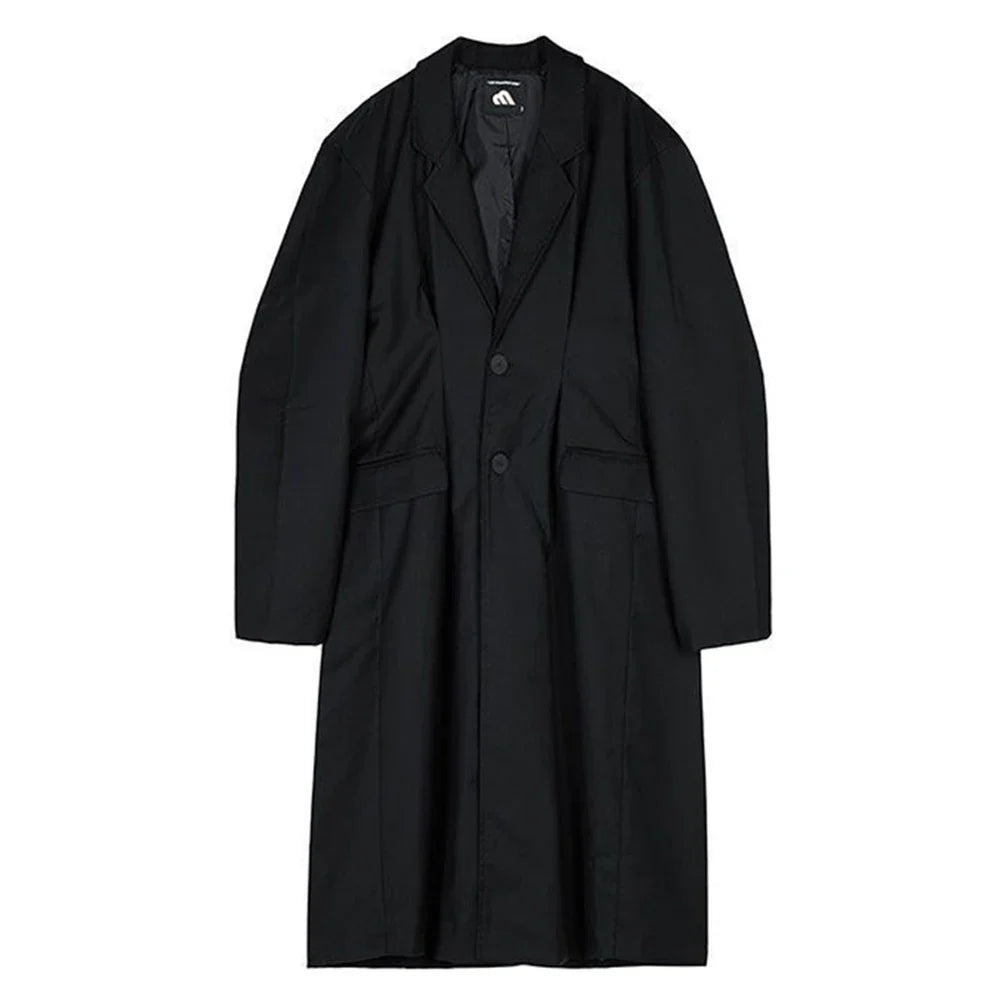 sanyamk Coat Men's Mid-Length Autumn New Men'S Korean Style Trendy Loose Over-The-Knee Casual Retro Comfortable Simple Suit Collar Coat