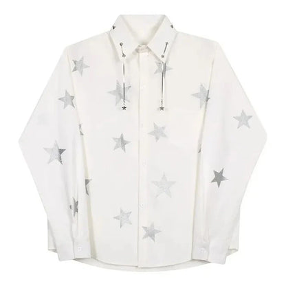 sanyamk Mens Y2k Casual Five-Pointed Star Printed Shirt Autumn Genderless Fashion Trend Personalized Versatile Long-Sleeved Shirt Unisex