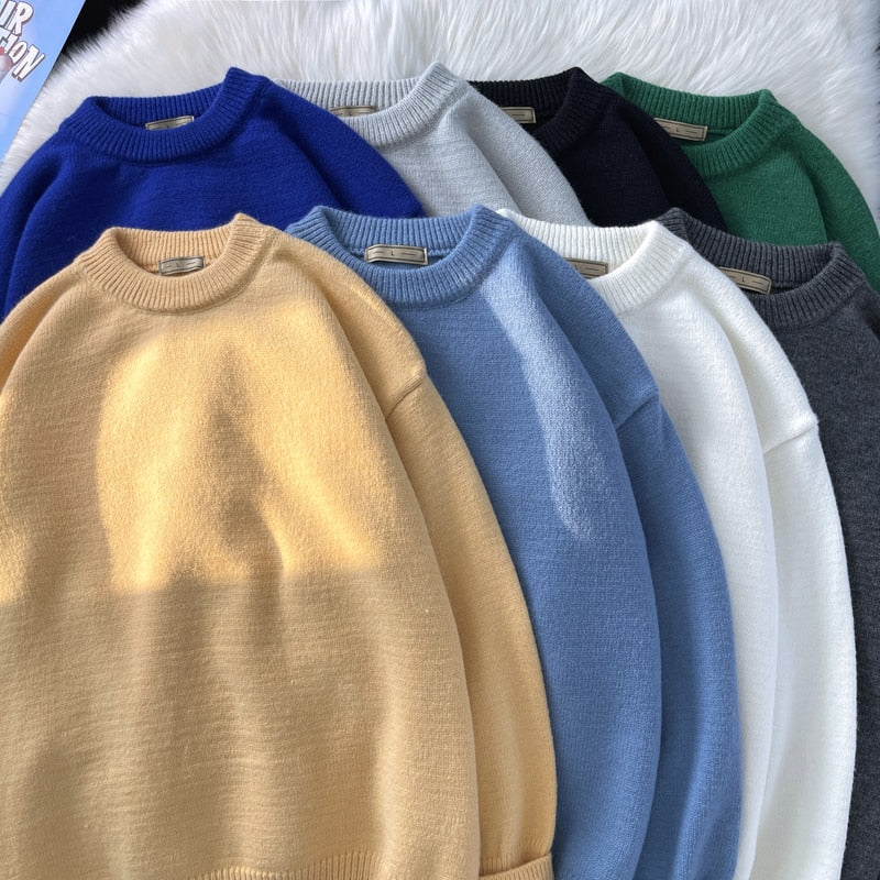 sanyamk Mens Solid Harajuku Warm Knitted Sweaters Pullover Men Vintage 15 Colors Winter Sweater Male Japanese Wool Sweater