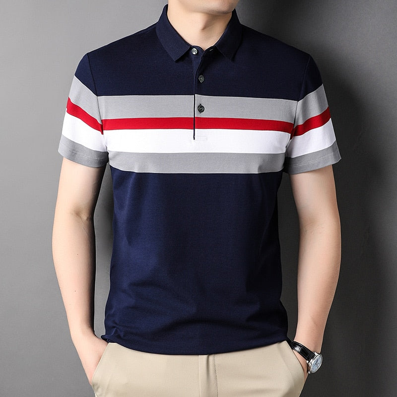 sanyamk Top Grade 95% Cotton Brand Designer Trendy Polo Shirt Men Design Stripped Short Sleeve Casual Fashions  Summer Men Clothes