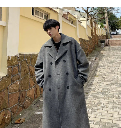 Bonsir Autumn/Winter Mid Length Woolen Coat Men's Thickened Windbreaker Overcoat Loose Large Handsome Parka Fashion Daily Men Clothing