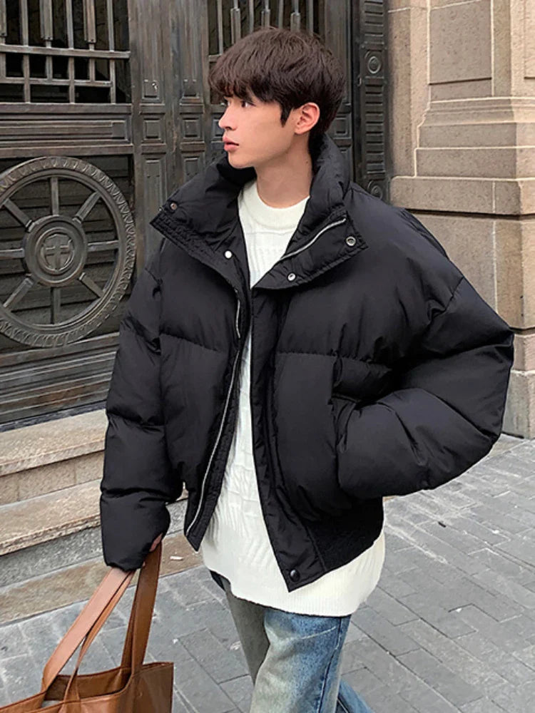 sanyamk Parkas Men Gothic Spring Short Style Thicker Daily American Retro Streetwear Stand Collar Design Overcoats College Unisex Teens