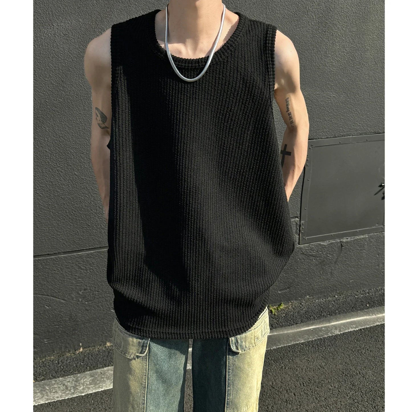 sanyamk Men O-Neck Sleeveless Vertical Stripe TShirts Summer Loose Casual Tank Tops Man Fashion Oversized Singlets Male Clothing