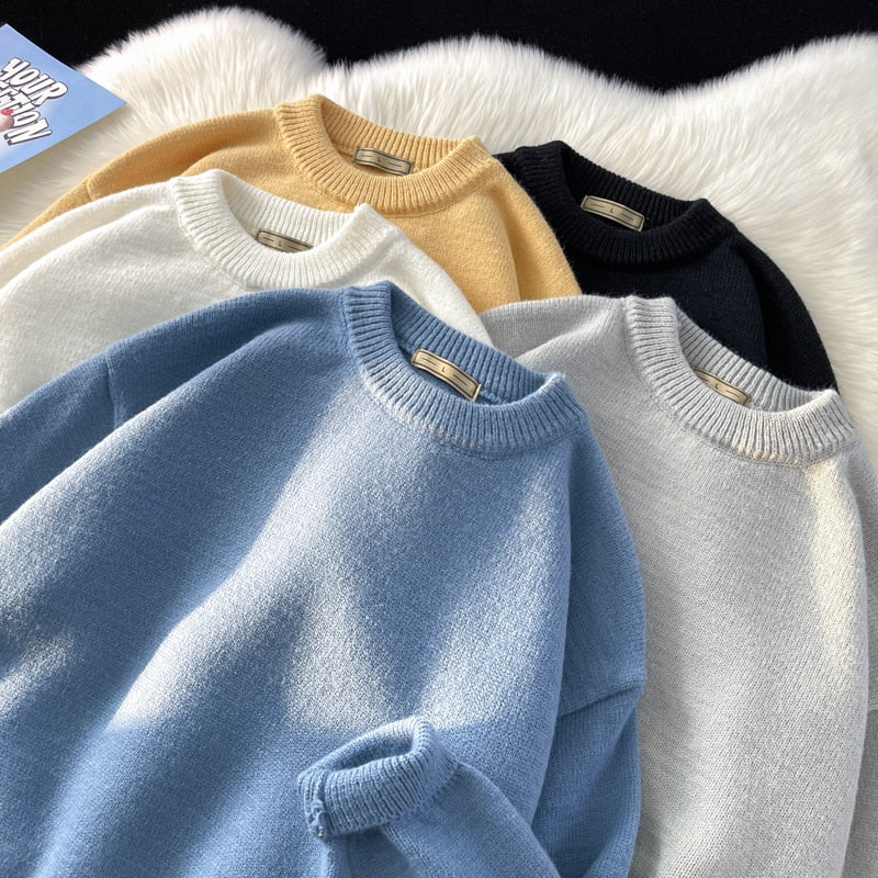 sanyamk Mens Solid Harajuku Warm Knitted Sweaters Pullover Men Vintage 15 Colors Winter Sweater Male Japanese Wool Sweater