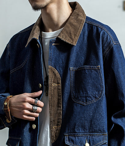 Bonsir Spring Autumn New Men's Denim Jacket Loose Trend Long-sleeved Retro Trendy Handsome Casual Trendy Jeans Coat Leisure Solid Color