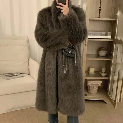 Bonsir Imitation Fox Fur Coat For Men New Autumn Winter Warm Thickened Long Fashion Elegant Solid Simple Loose Stand-Up Coat