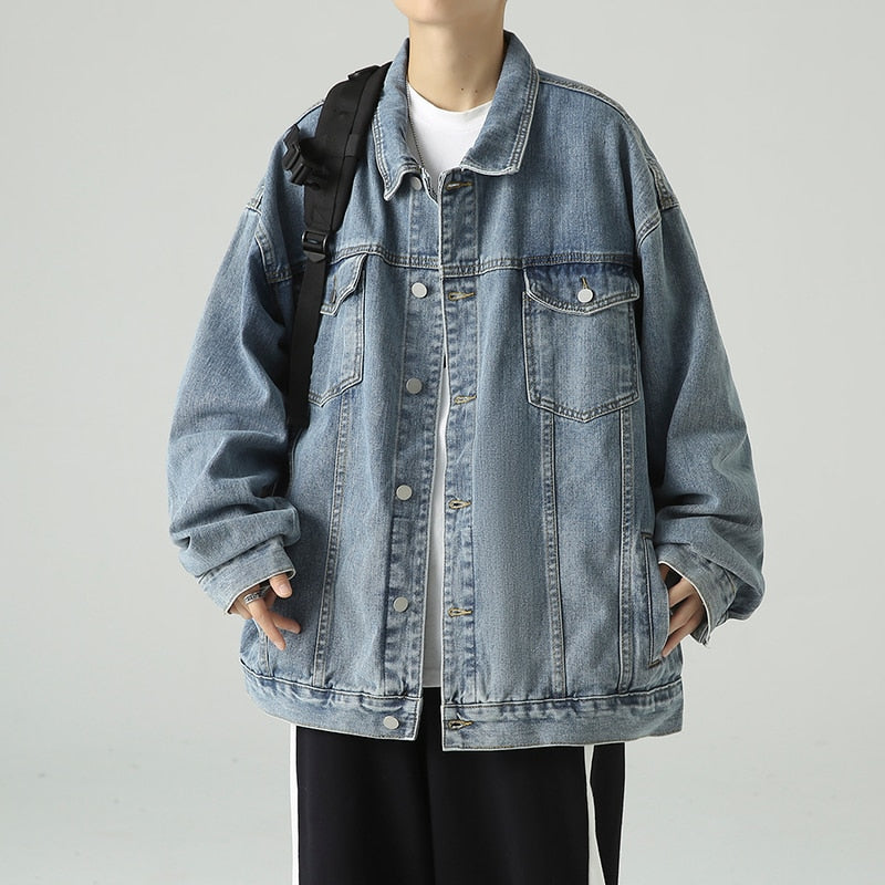 Bonsir Autumn New Men's Fashion Denim Jacket Korean Oversize Loose Casual Jeans Coats Light Blue Fashion Streetwear Brand Clothes