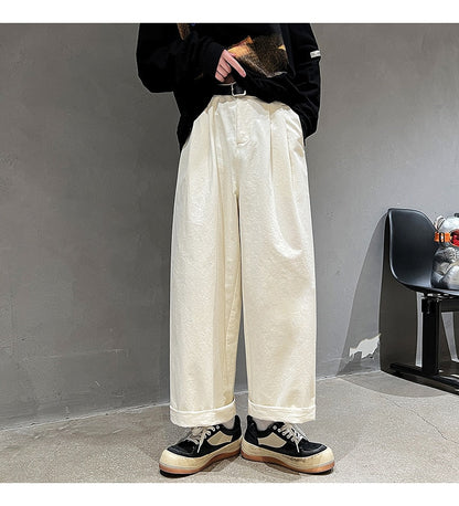 Bonsir Cotton Oversized Casual Pants Men Fashion Loose Wide Leg Pants Men Japanese Streetwear Hip Hop Straight Pants Mens Trousers