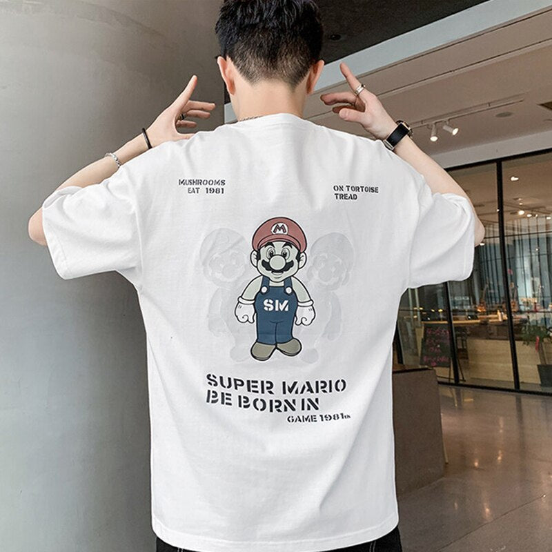 sanyamk Waffle Creative Cartoon Character Men's T-Shirt Loose Round Neck Short-Sleeved Korean Version Men's Top Summer Fashion T-Shirt