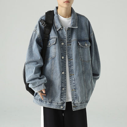 Bonsir Autumn New Men's Fashion Denim Jacket Korean Oversize Loose Casual Jeans Coats Light Blue Fashion Streetwear Brand Clothes