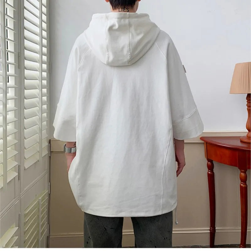 Bonsir Solid Color Hooded T shirt Men Summer Korean Short Sleeve Pullover Loose Casual T-shirt Streetwear Drawstring Tops Men Clothing