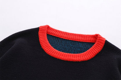 sanyamk Color Match Ripped Hem Patchwork Retro Men's and Women's Pullover Sweaters Hip Hop Crew Neck Loose Knitted Autumn Clothes