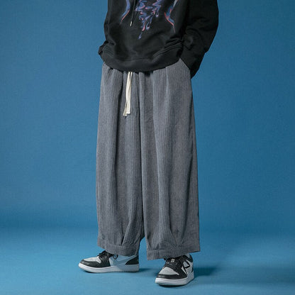 sanyamk Oversize Corduroy Pants Men Fashion Casual Wide Leg Pants Mens Japanese Streetwear Hip Hop Loose Straight Pants Mens Trousers